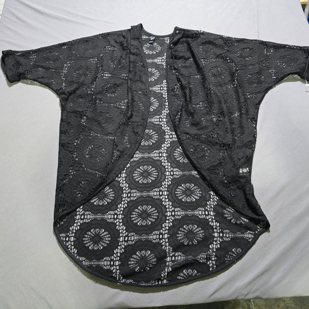 Windsor Black Lace Cardigan Womens Medium open front Grunge Gypsy Hippie Gothic